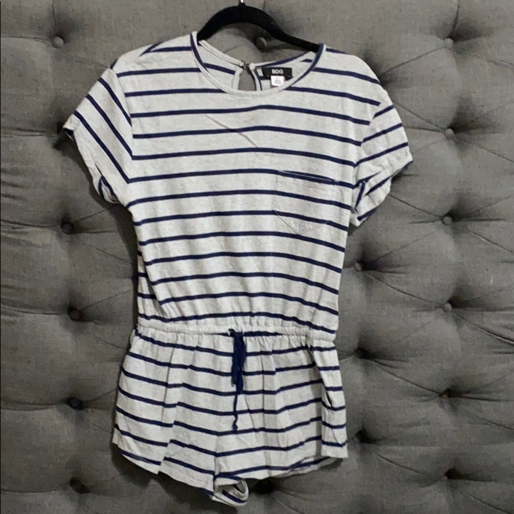 Urban Outfitters Navy and Grey Striped Romper